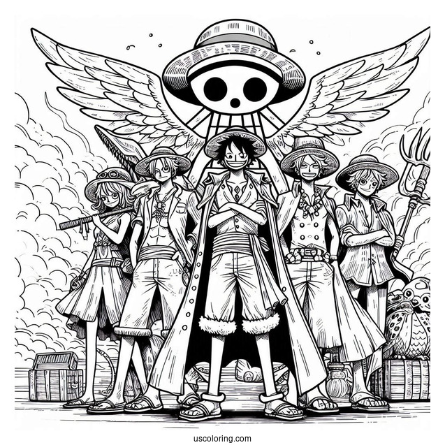 Detailed One Piece Coloring Page Of Straw Hat Crew