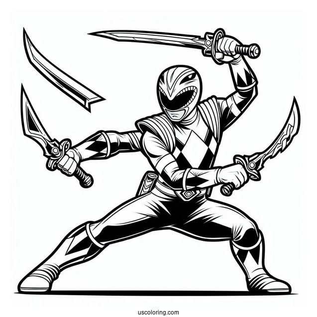 Power Ranger Fighting With Daggers Coloring In