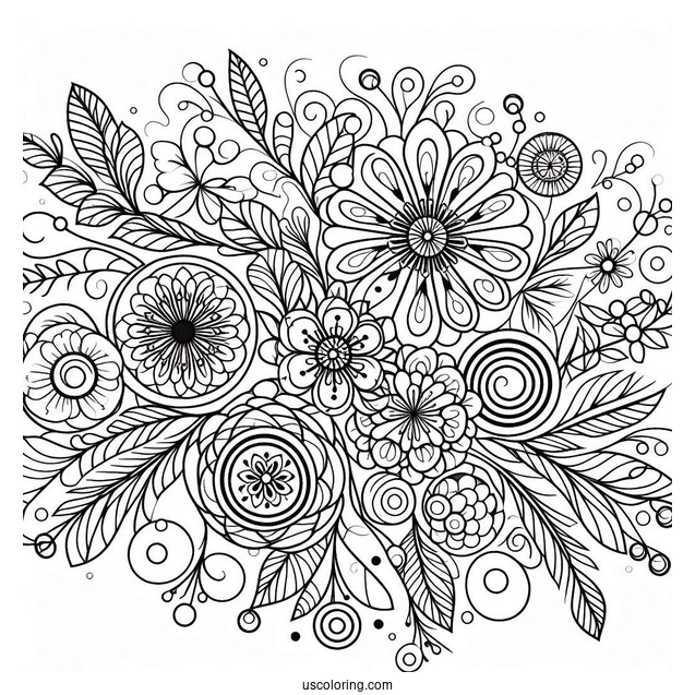 Circles And Flowers Pattern Coloring Page