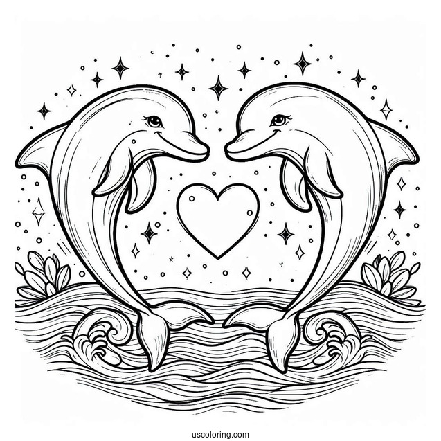 Two Dolphins Shaped In A Love Heart