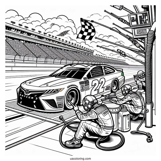 NASCAR Coloring Page Car In Pit Stop During Race