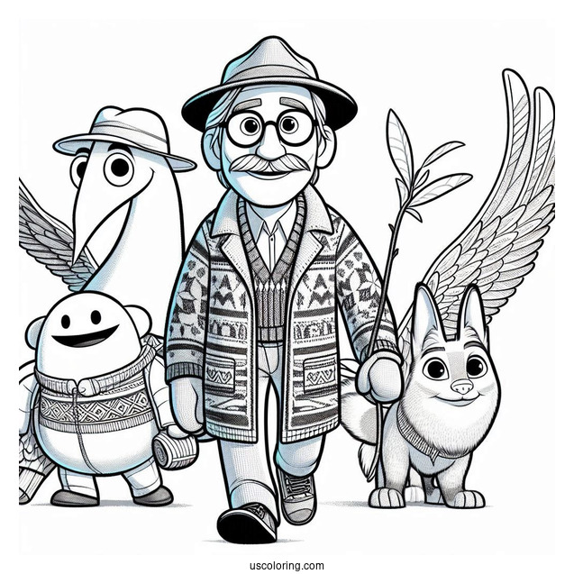 Pixar Coloring Page of Joe Gardner With 22, Moonwind, And Mittens From Soul