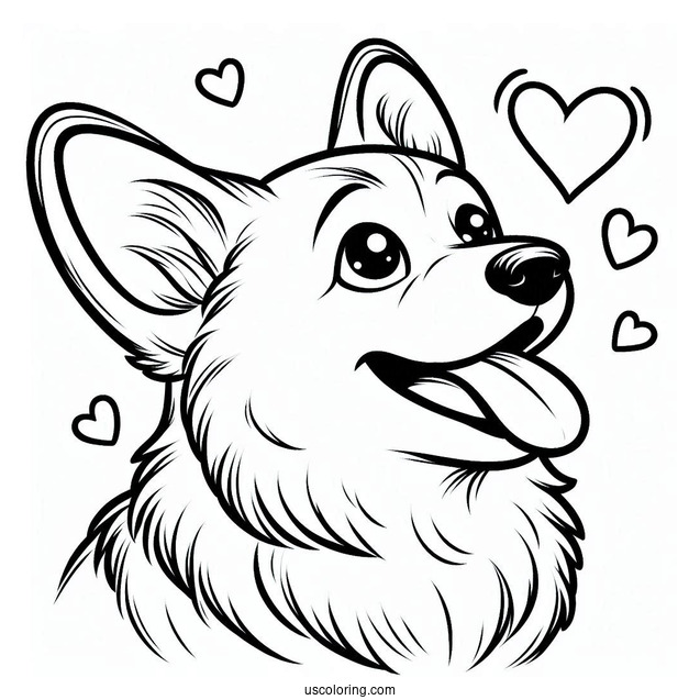 Easy Corgi Coloring Page With Tongue Out For Kids