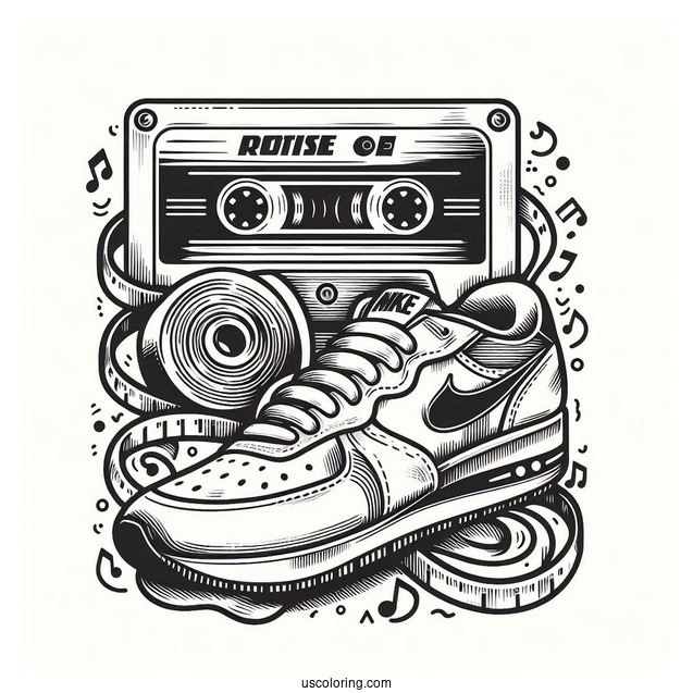 Nike Coloring Page Of Sneaker Poster With Cassette Tape