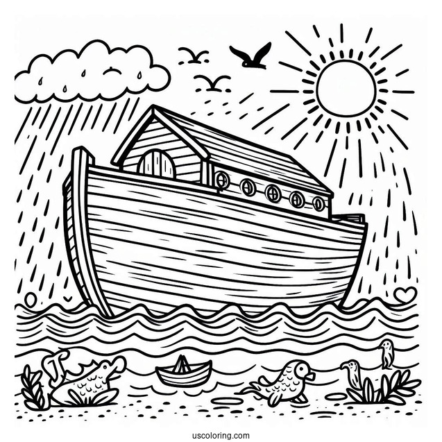 Simple Noah's Ark Coloring Page At Sea For Preschoolers