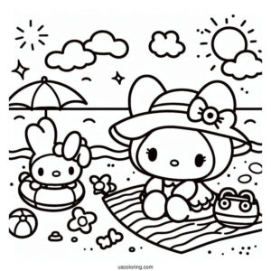 Sanrio Coloring Pages Of Cute My Melody At The Beach