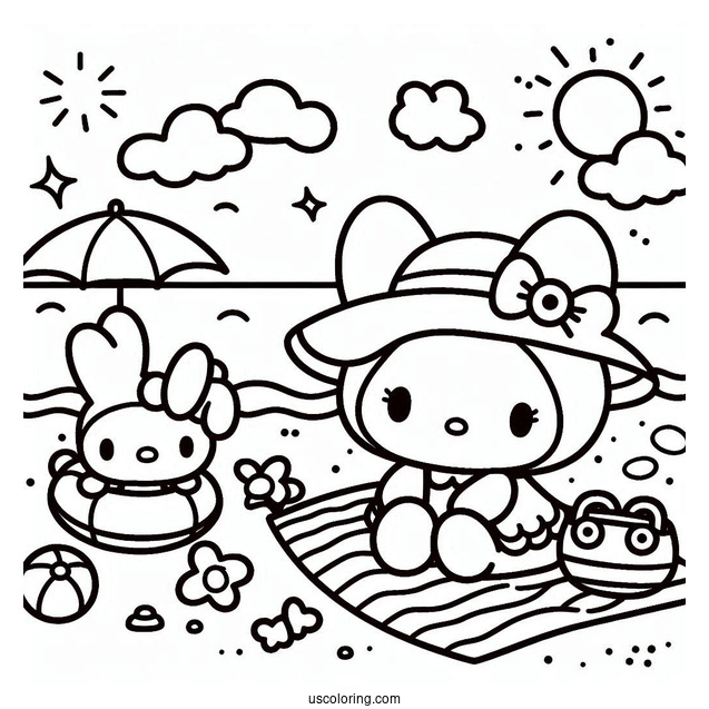 Sanrio Coloring Pages Of Cute My Melody At The Beach