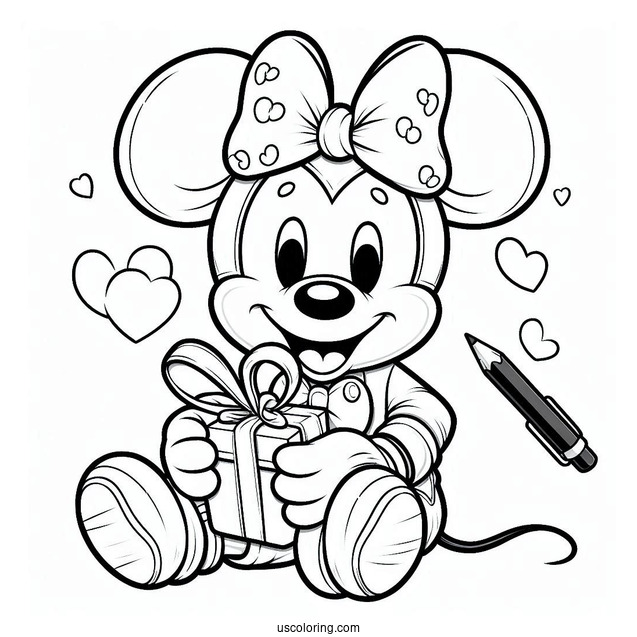 Mickey Mouse Holding A Present For Father's Day Coloring Page