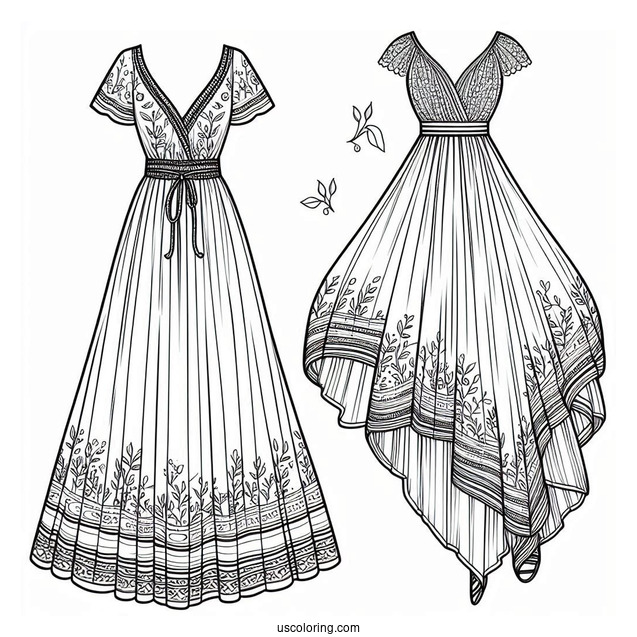 Simple Maxi Dress Coloring Page With High Low Skirt