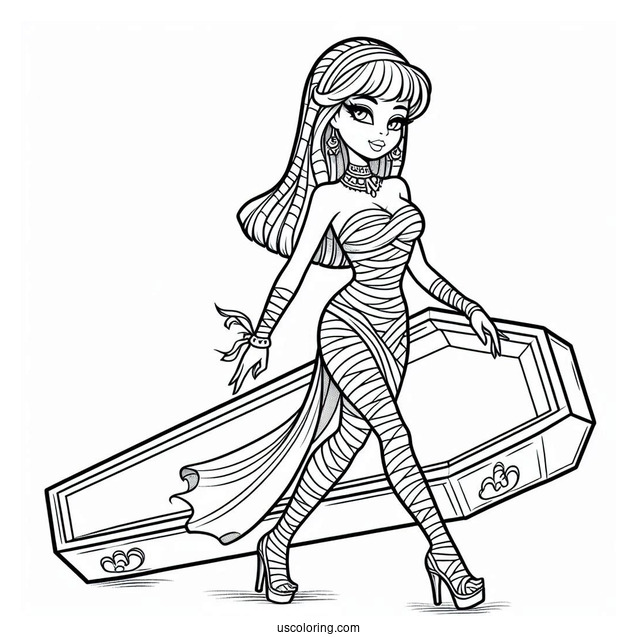 Female Mummy Coloring Page Walking Out Of Coffin