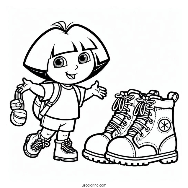 Easy Coloring Page Of Dora And Boots