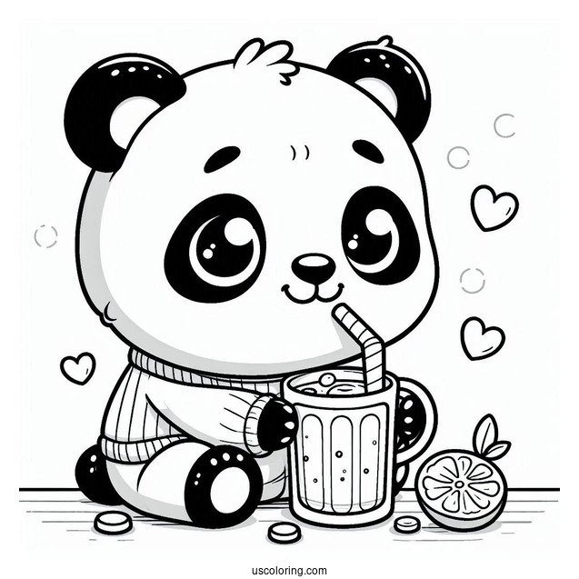 Cute Coloring Page Of Baby Panda Drinking A Beverage For Preschoolers