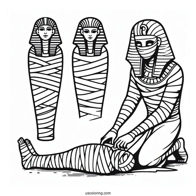 Egyptians Creating A Mummy Coloring Page