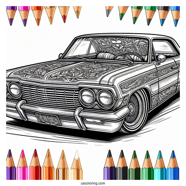 Lowrider Coloring Page Chevrolet Impala With Custom Paint