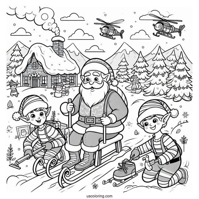 Santa s Elves Working In The North Pole Coloring Page