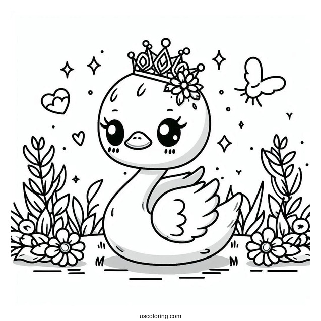 Kawaii Swan Coloring Page Princess