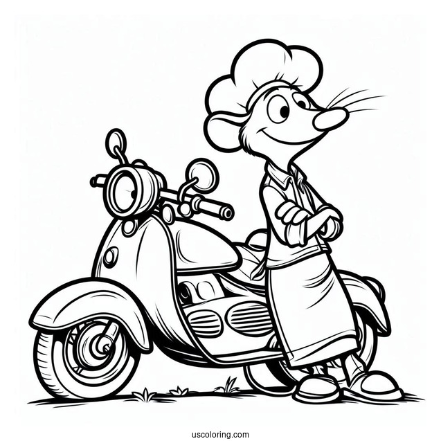 Ratatouille Coloring Page Of Easy Colette Leaning Against Her Motorcycle Outline