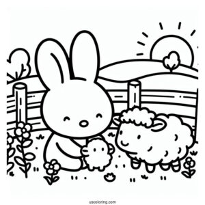 Miffy Coloring Page With Pig And Lamb In A Farm