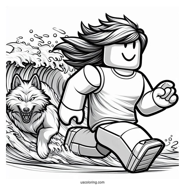 Roblox Characters Running From wave With Wolf