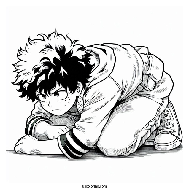 Deku Coloring Page Of Crouched On The Floor