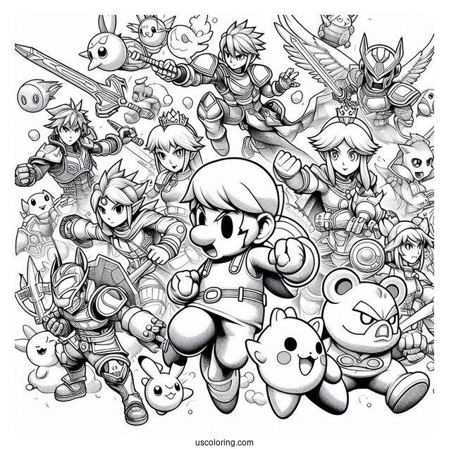 Super Smash Bros Coloring Page Of All Characters