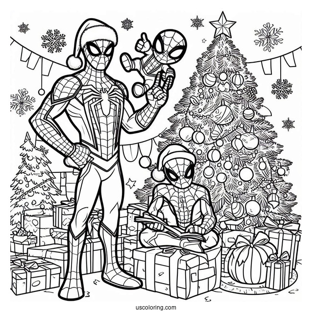 Christmas Themed Spider-Man Coloring