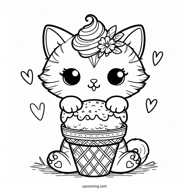 Kitten Inside Ice Cream Cone Coloring In For Preschoolers