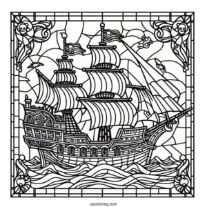 Detailed Pirate Ship Coloring Page Stained Glass