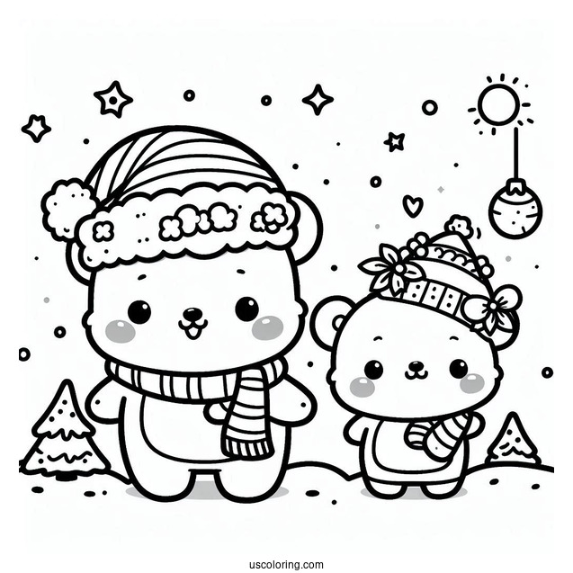 Kawaii Christmas Polar Bear Coloring In