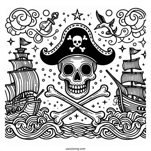 Pirate Skull And Bones Coloring Page For Kids