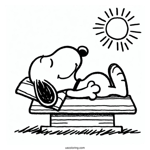 Snoopy Relaxing In The Sun To Color