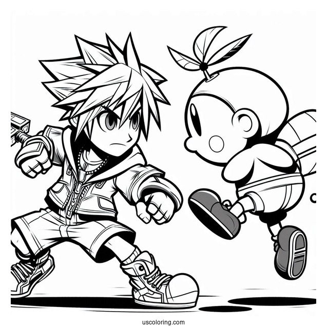 Super Smash Bros Coloring Page Of Sora Vs Little Mac