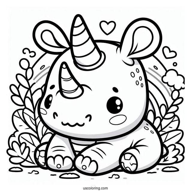 Kawaii Themed Rhino Coloring Sheet