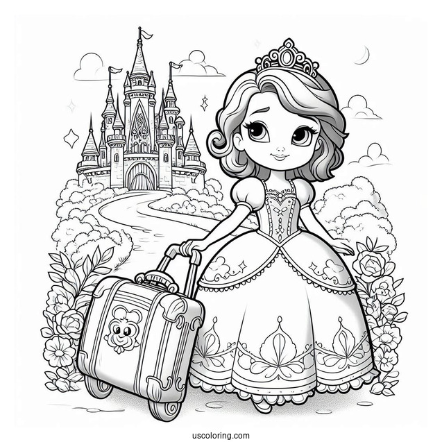Sofia The First Coloring Page With Suitcase Going To The Castle