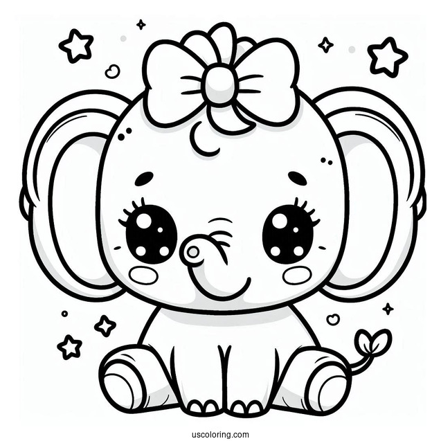 Cute Kawaii Elephant Coloring Sheet For Toddlers