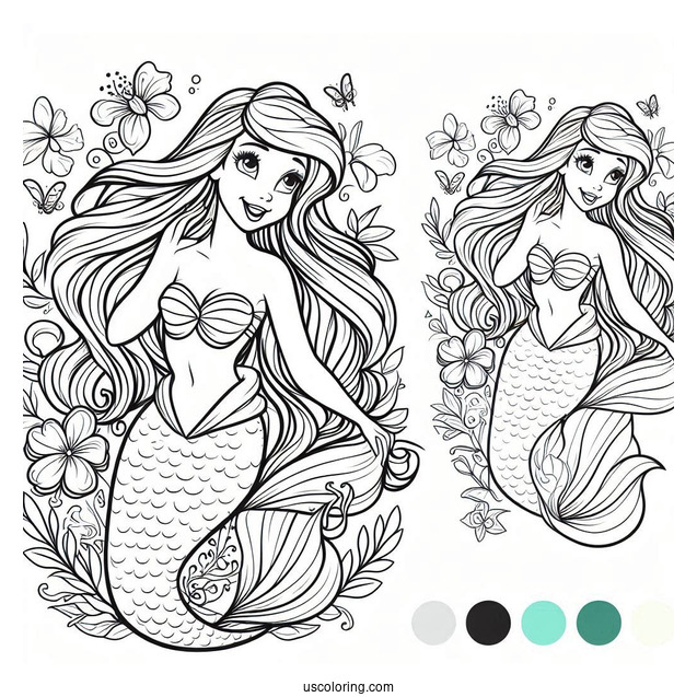 Easy Coloring Page Of Ariel For Kids
