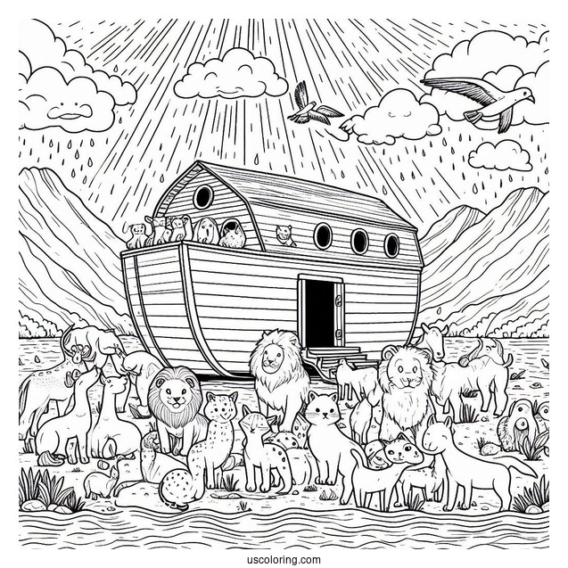 Noah's Ark Coloring Page Welcoming Animals In The Ark