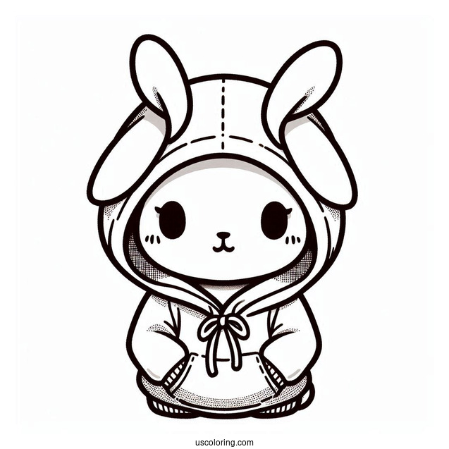 Easy Rabbit Coloring Page Wearing A Hoodie For Kids