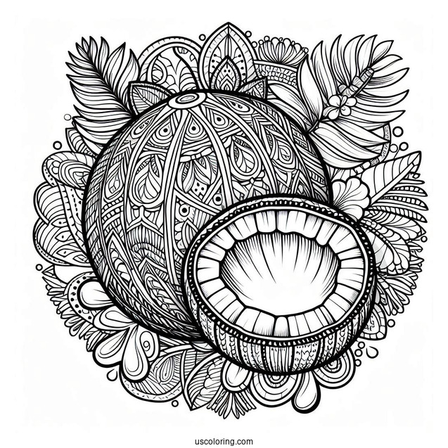 Detailed Coconut Coloring Page Mandala