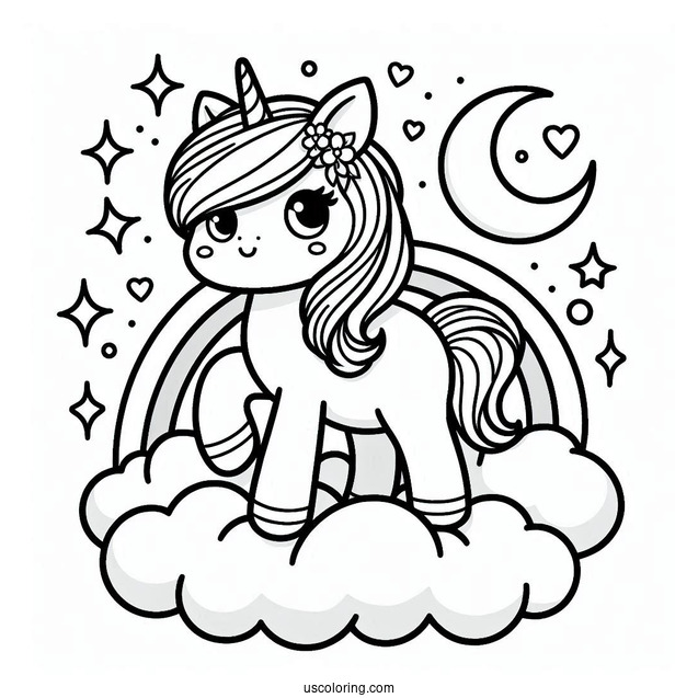 Beautiful Kawaii Unicorn On A Clouds