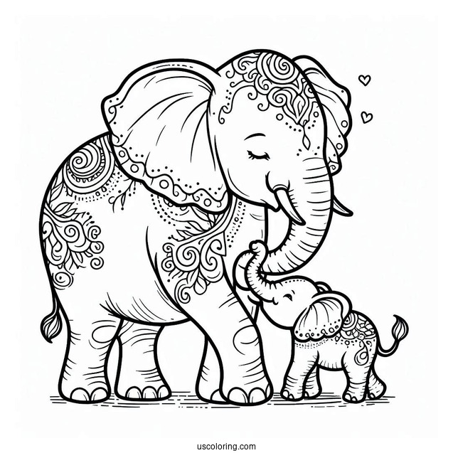 New Born Elephant With Mom Coloring Page