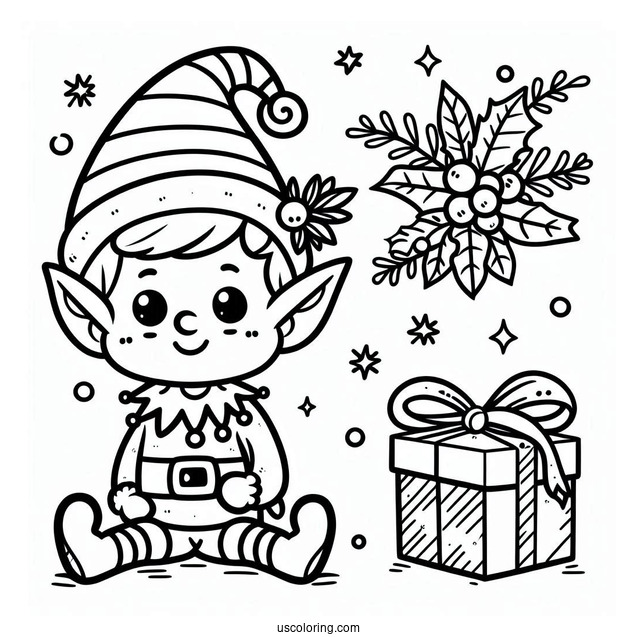 Simple To Color Christmas Elf For Preschoolers
