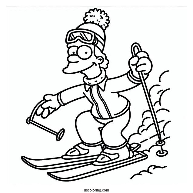 Simpsons Coloring Pages Of Skiing Flanders In A Funny Pose