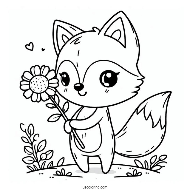 Fox Holding A Flower Plot Coloring Sheet