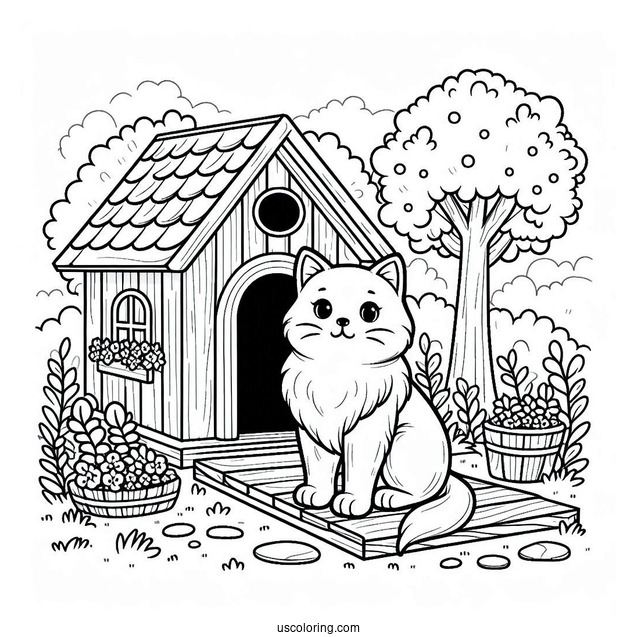 Cat Sitting Outside Cat House