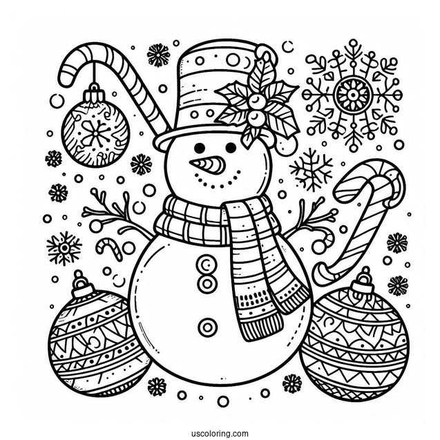 Snowman, Bauble, And Candy Cane Christmas Mandala