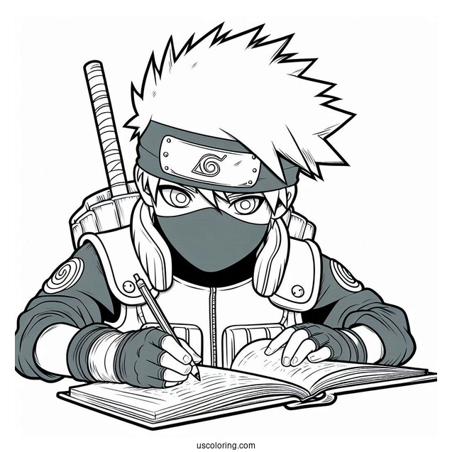 Easy Kakashi Coloring Page With His Book For Kids