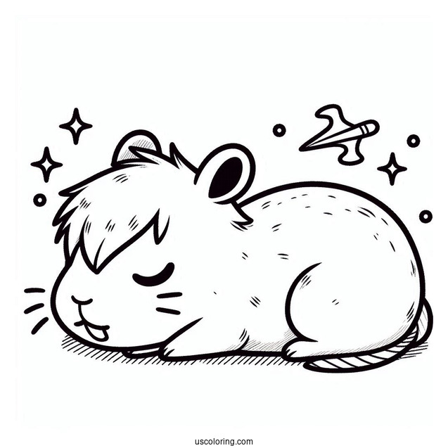 Kawaii Chibi Capybara Coloring Page Napping For Kids