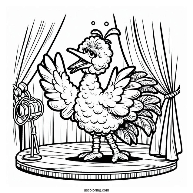 Big Bird Waving On Stage Coloring In