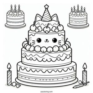 Coloring Sheet Of Cute Tiered Birthday Cake